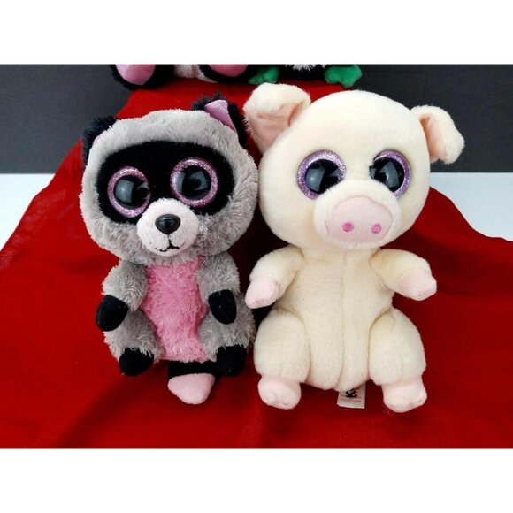 TY Beanie Boo Lot of 4 Plush 6" VelveTy Piggley Igloo Cutie Pie Rocco Panda Eyes - Picture 2 of 6